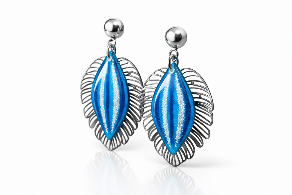 Boucles d'oreilles Alizé tissu et résine - Facette by Nat