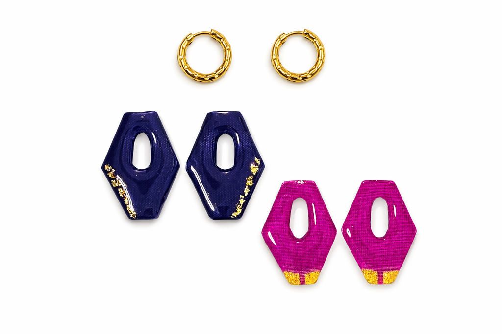Boucles d'oreilles Mila résine et tissus - Facette by Nat