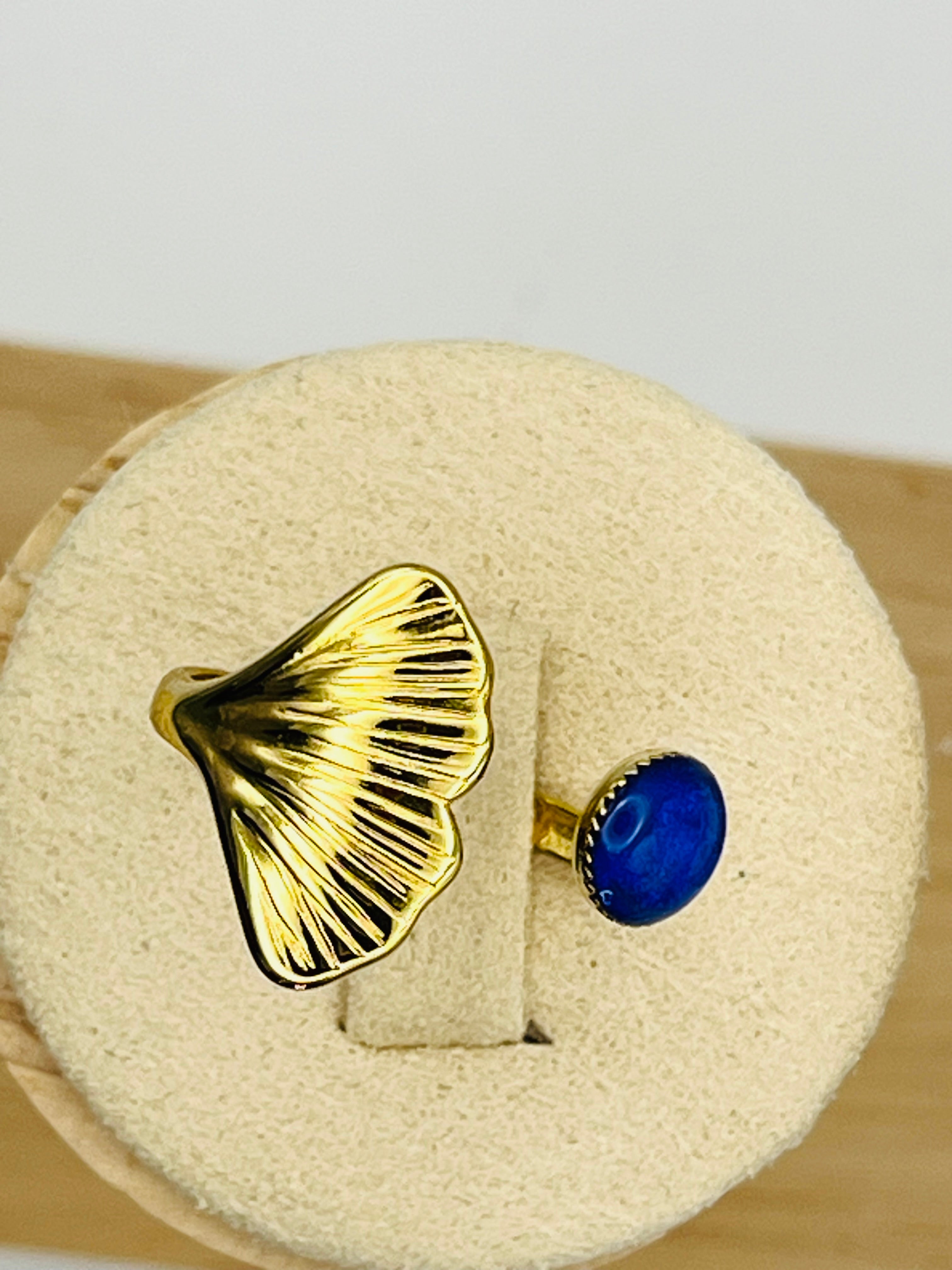 Bague ginkgo bleue