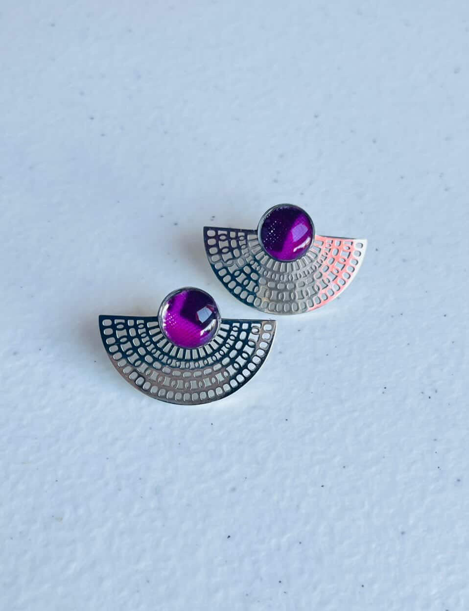 Boucles d'oreilles Salie résine et tissus - Facette by Nat