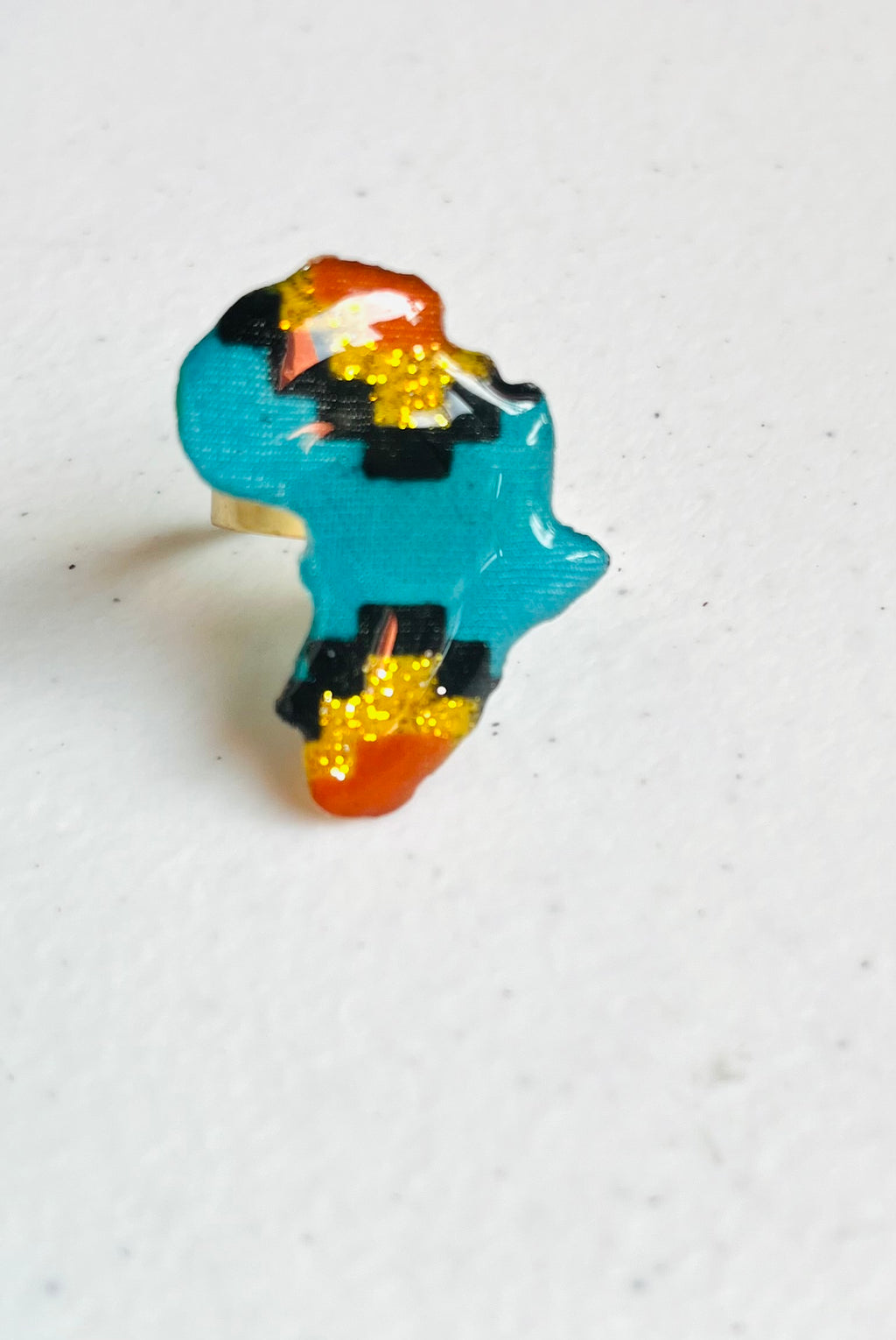 Bague Afrique wax bleu turquoise