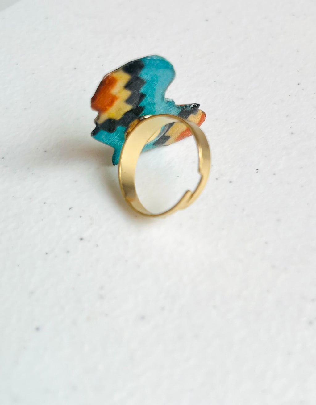 Bague Afrique wax bleu turquoise