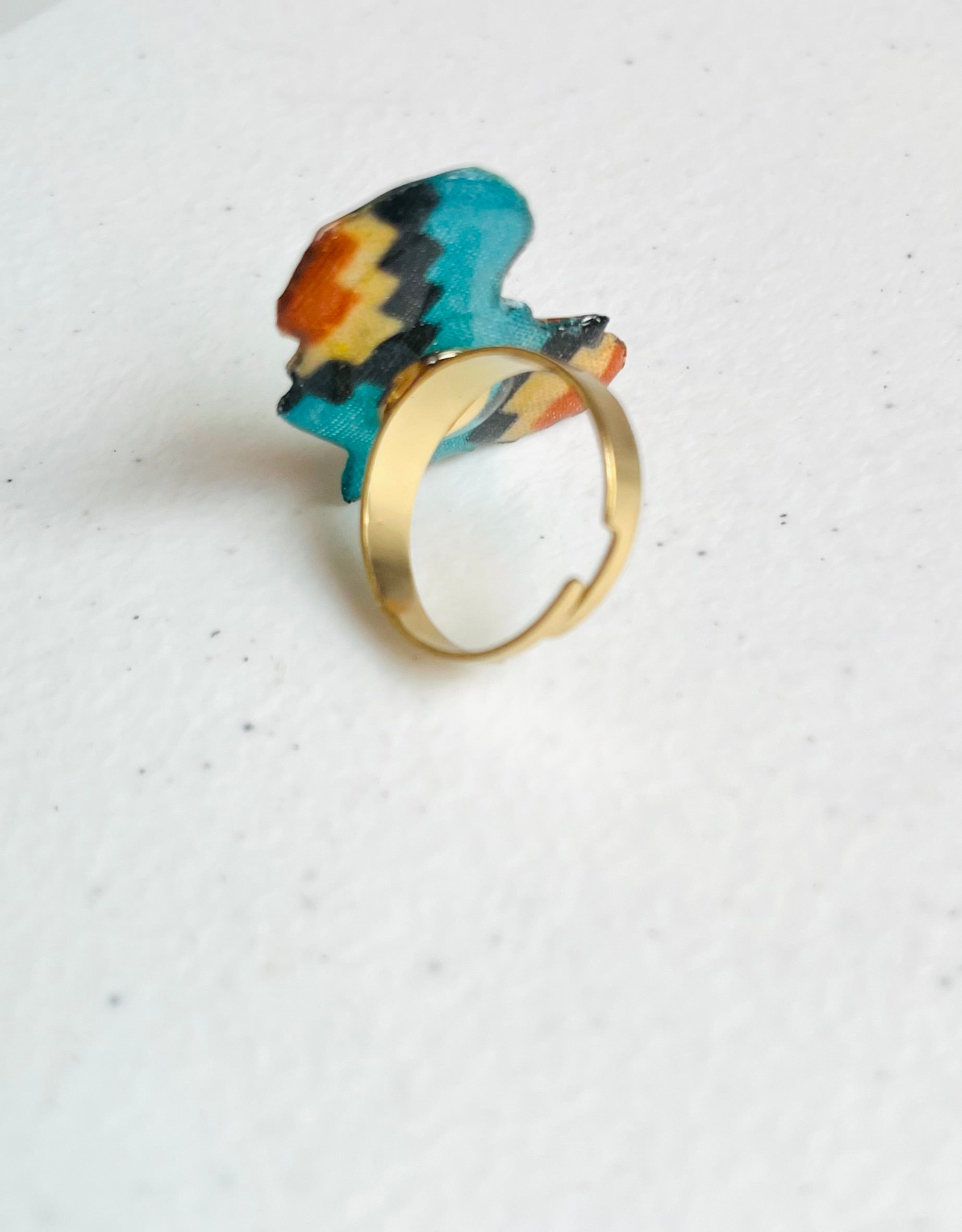 Bague Afrique wax bleu turquoise