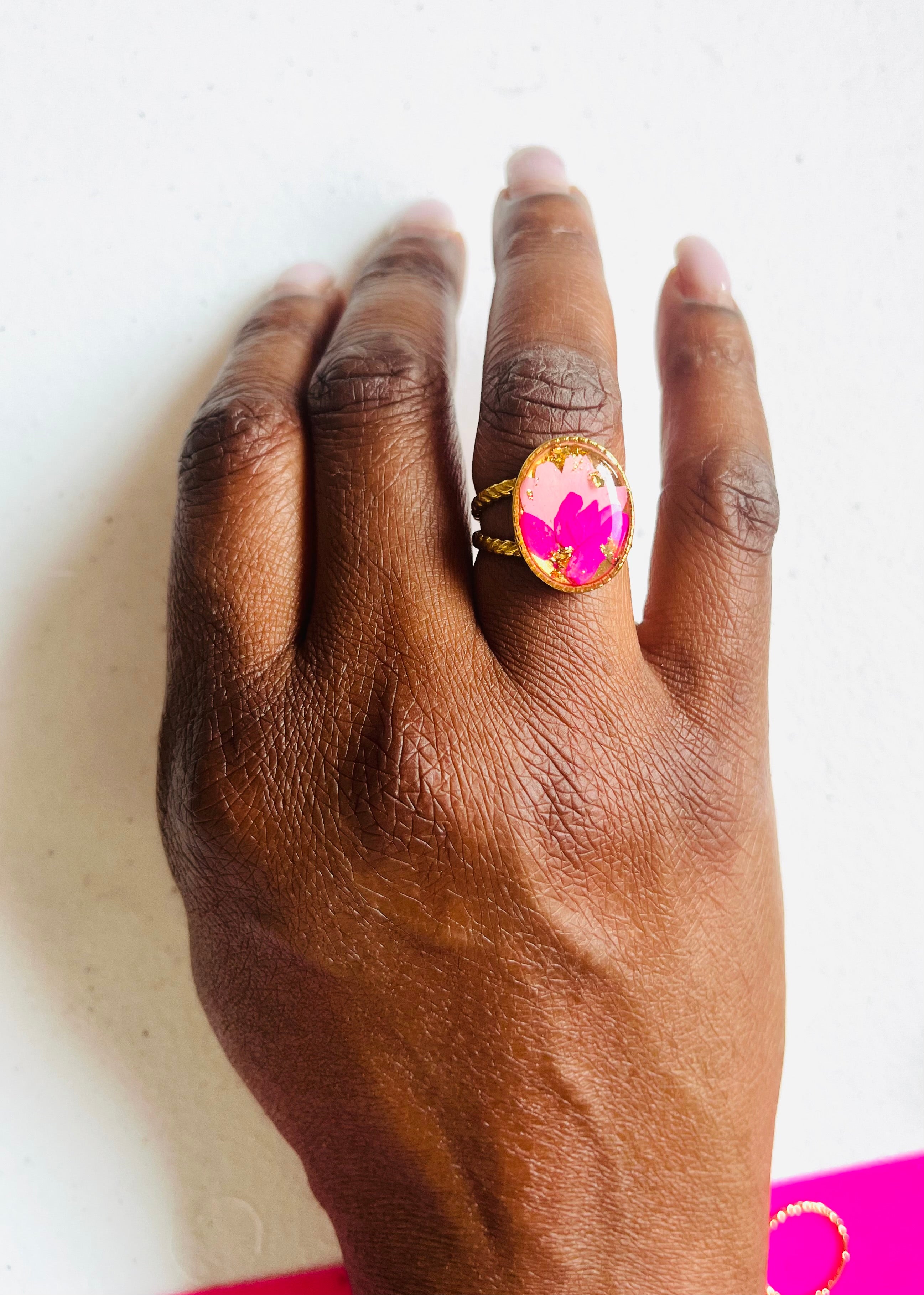 Bague Fleurs Séchées Rose
