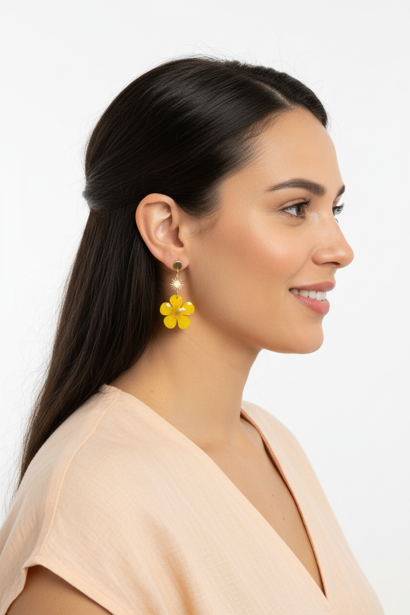 Boucle d'oreille fleur naturelle - proportions réelles