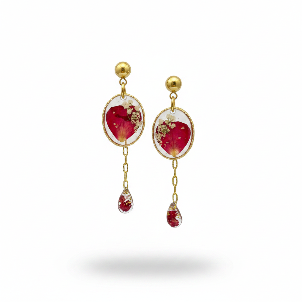 Boucles d'oreilles Rosa en lévitation fond blanc