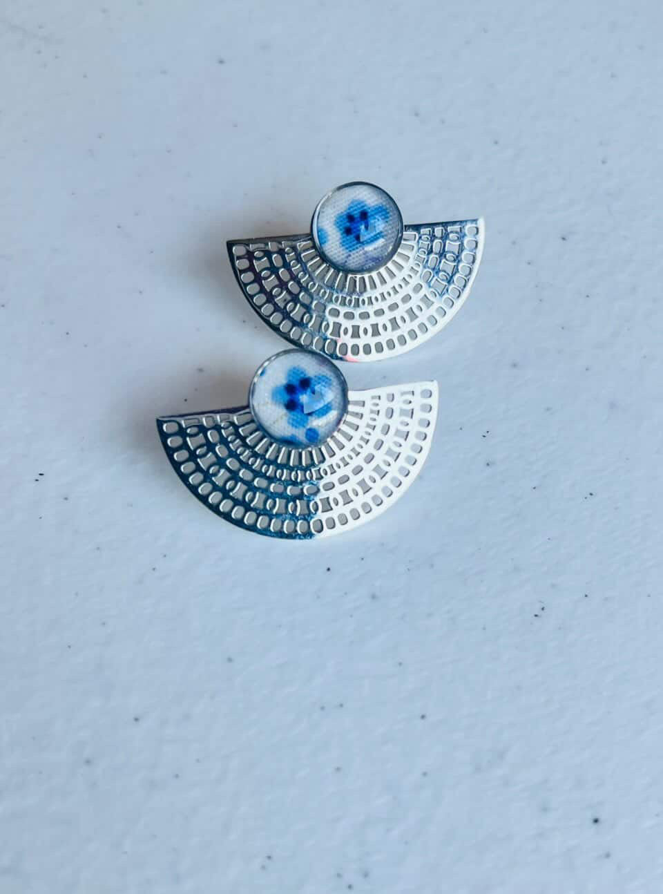 Boucles d'oreilles Soline résine et tissu - Facette by Nat
